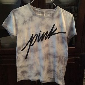 Gray and white tie-dye PINK T-shirt